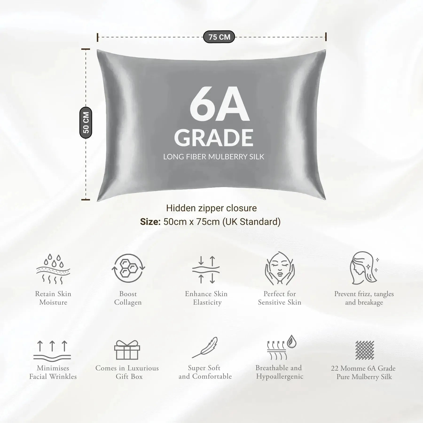 Silver Silk Pillowcase - 22 Momme Pure Mulberry Silk Pillowcase UK