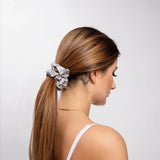 Silver Silk Scrunchie Large - Pure Mulberry Silk Hair Tie UK