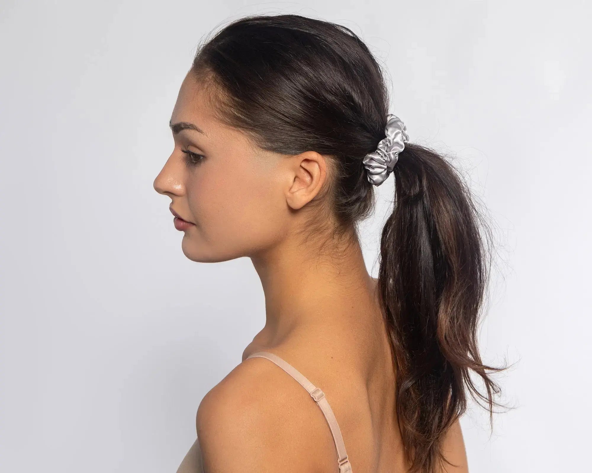Silver Silk Scrunchie - Midi - SilkSleek