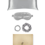 Silver Silk Gift Set - 22 Momme Mulberry Silk Pillowcase Eye Mask Scrunchies UK