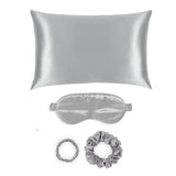 Silver Silk Gift Set - 22 Momme Mulberry Silk Pillowcase Eye Mask Scrunchies UK