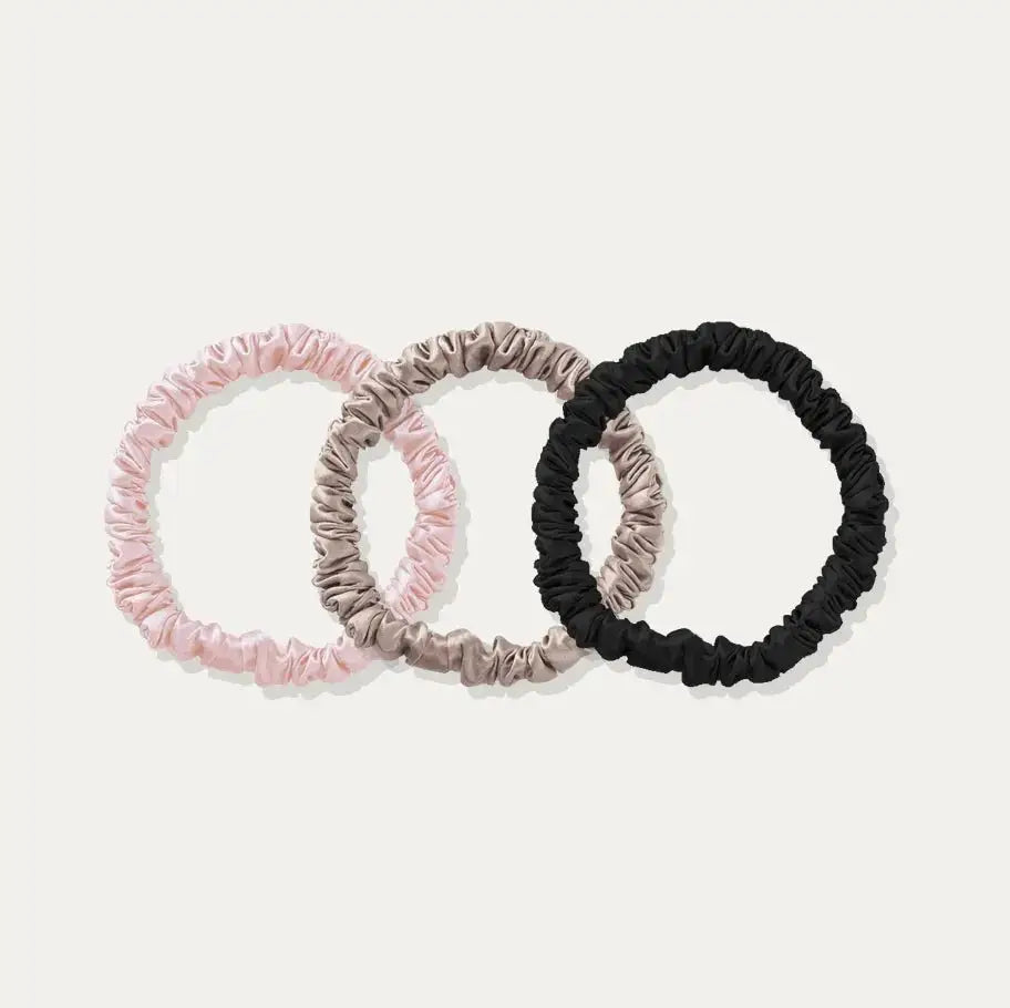 Skinny Silk Scrunchie Set - Blush Pink, Oyster, Black - SilkSleek