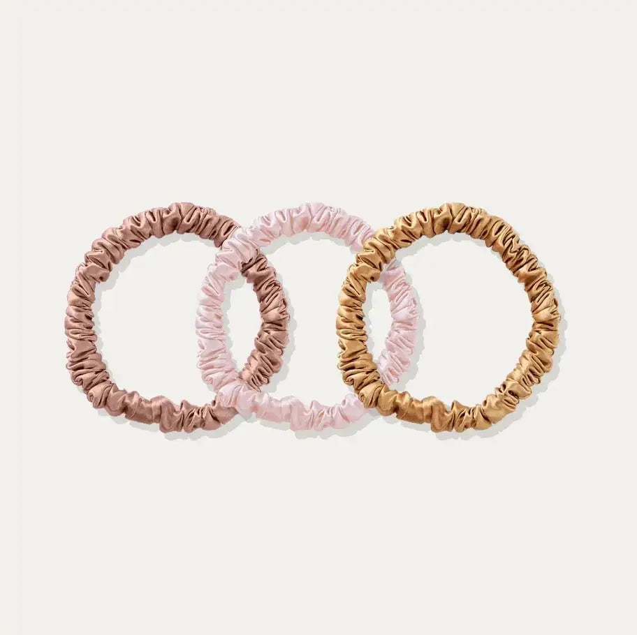 Skinny Silk Scrunchie Set - Rose Gold, Blush Pink, Gold - SilkSleek
