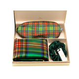 Tartan Green Silk Gift Set - 22 Momme Mulberry Silk Pillowcase Eye Mask Scrunchies UK