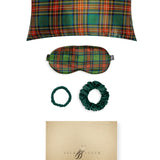 Tartan Green Silk Gift Set - 22 Momme Mulberry Silk Pillowcase Eye Mask Scrunchies UK