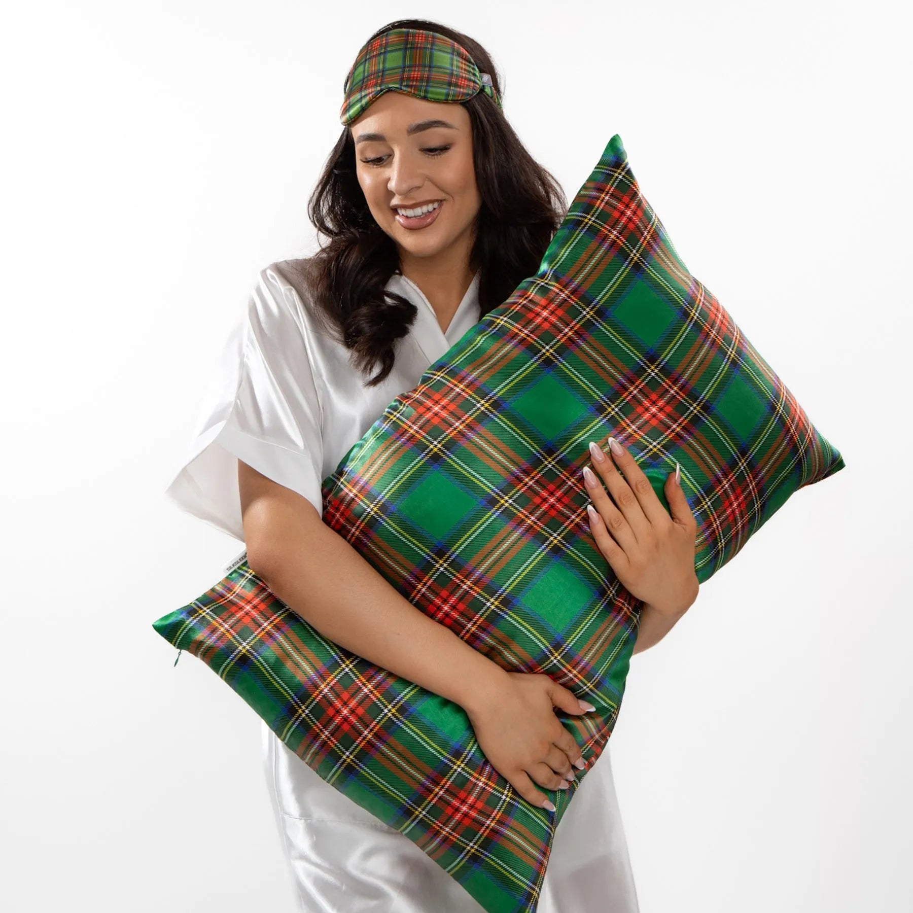 Tartan Green Silk Pillowcase - 22 Momme Pure Mulberry Silk Pillowcase UK
