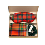 Tartan Red Silk Gift Set - 22 Momme Mulberry Silk Pillowcase Eye Mask Scrunchies UK
