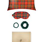 Tartan Red Silk Gift Set - 22 Momme Mulberry Silk Pillowcase Eye Mask Scrunchies UK