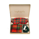 Tartan Red Silk Gift Set - 22 Momme Mulberry Silk Pillowcase Eye Mask Scrunchies UK