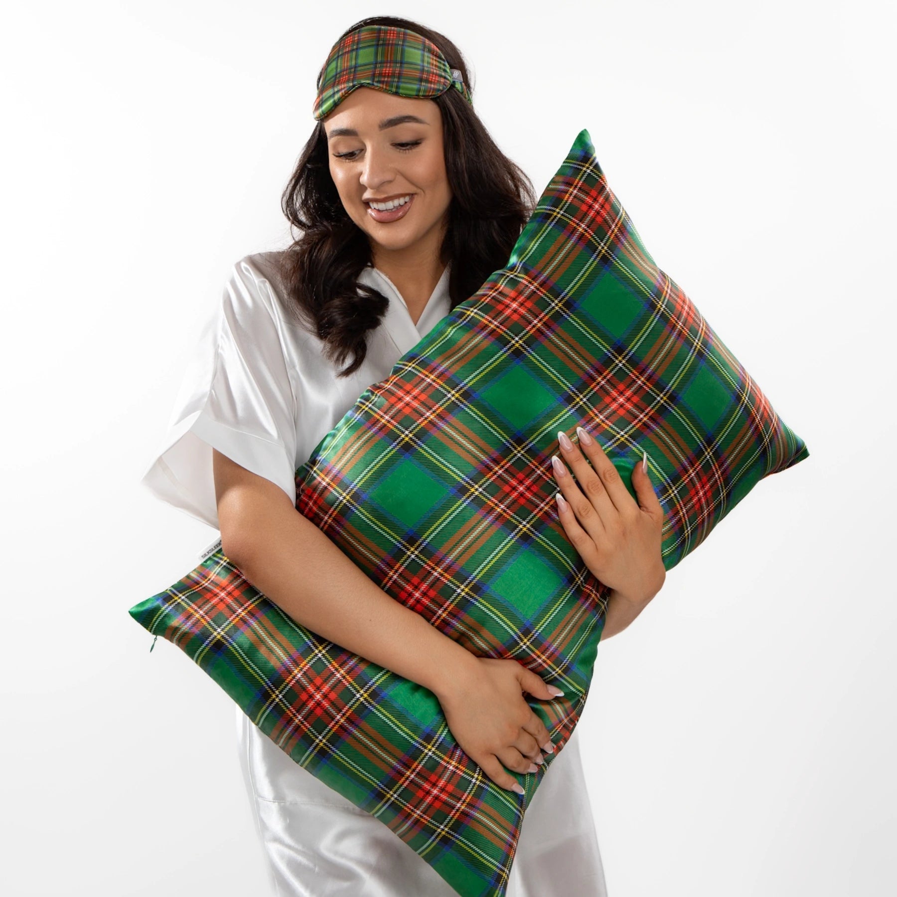 Tartan Green Silk Pillowcase - 22 Momme Pure Mulberry Silk Pillowcase UK