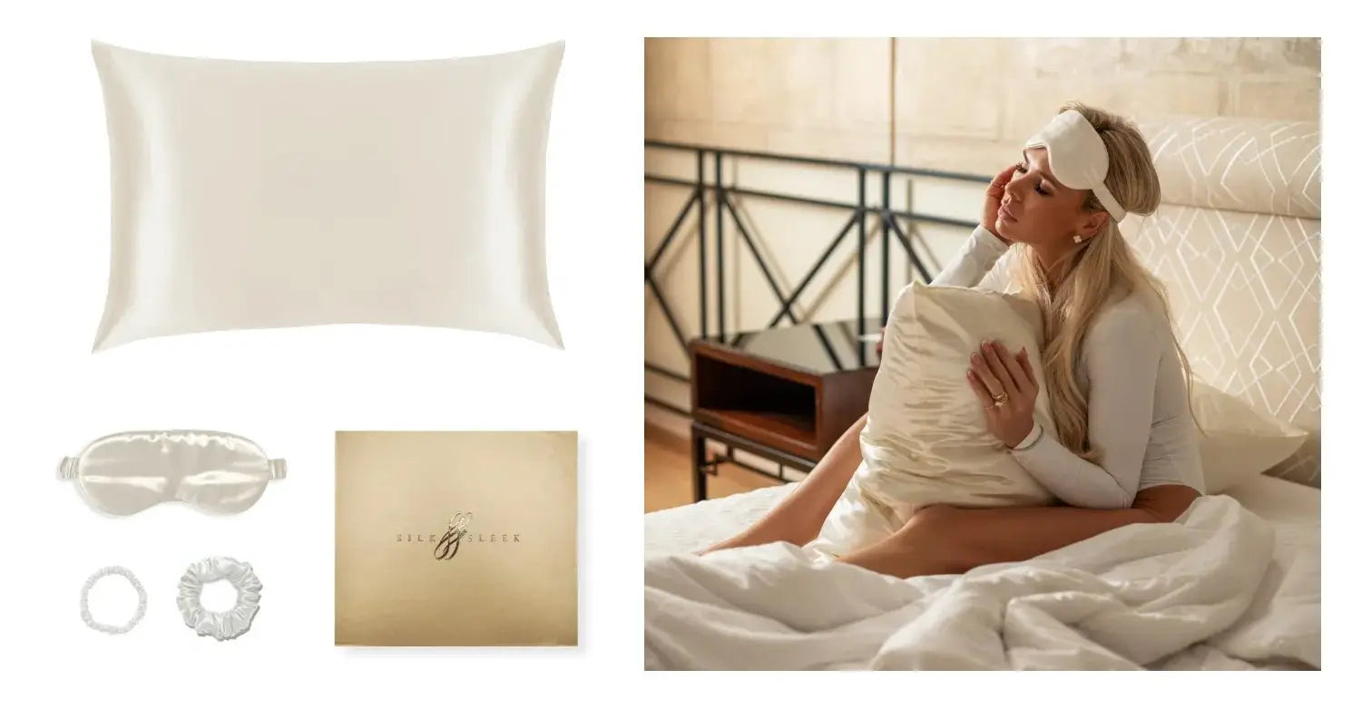Ivory Silk Gift Set - 22 Momme Mulberry Silk Pillowcase Eye Mask Scrunchies UK