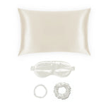 Ivory Silk Gift Set - 22 Momme Mulberry Silk Pillowcase Eye Mask Scrunchies UK