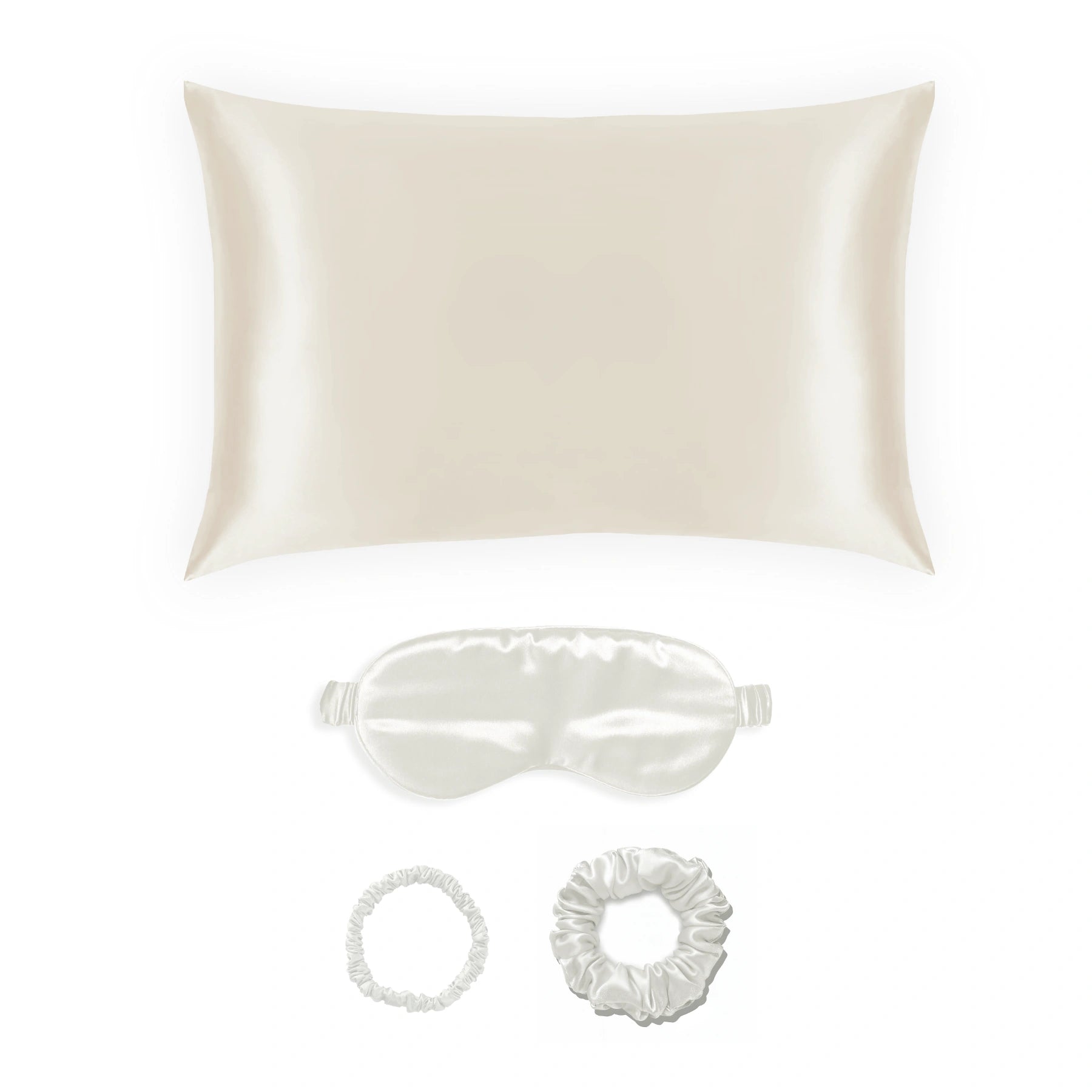 Ivory Silk Gift Set - 22 Momme Mulberry Silk Pillowcase Eye Mask Scrunchies UK