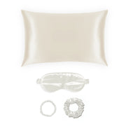 Ivory Silk Gift Set - 22 Momme Mulberry Silk Pillowcase Eye Mask Scrunchies UK
