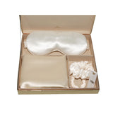 Ivory Silk Gift Set - 22 Momme Mulberry Silk Pillowcase Eye Mask Scrunchies UK