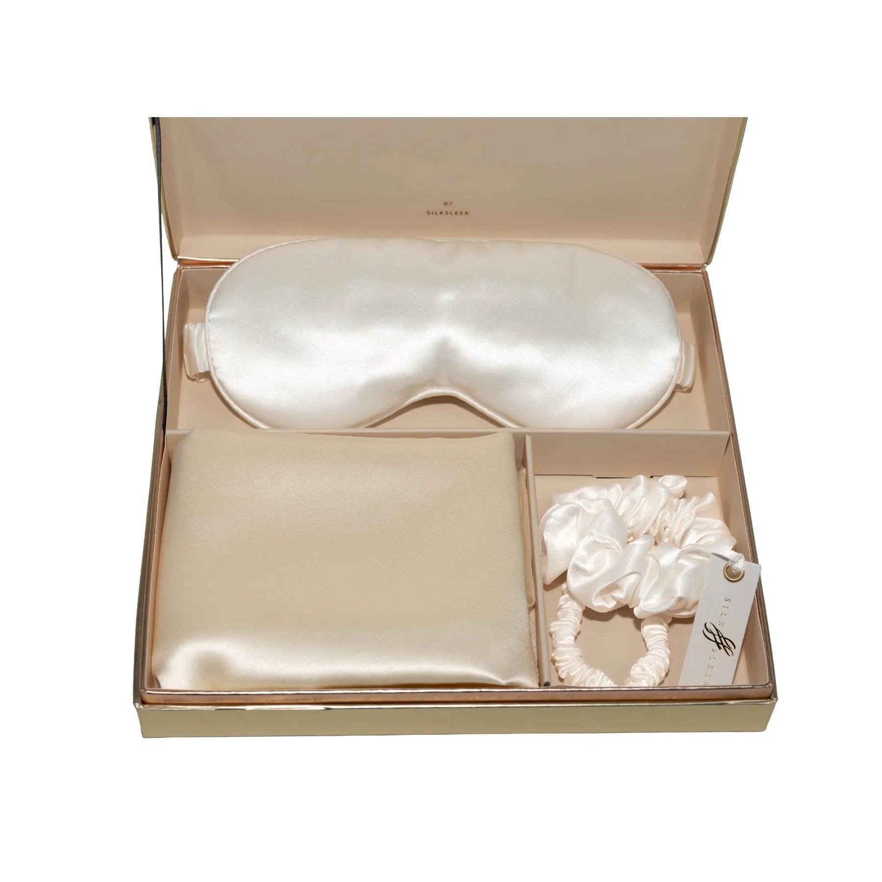 Ivory Silk Gift Set - 22 Momme Mulberry Silk Pillowcase Eye Mask Scrunchies UK