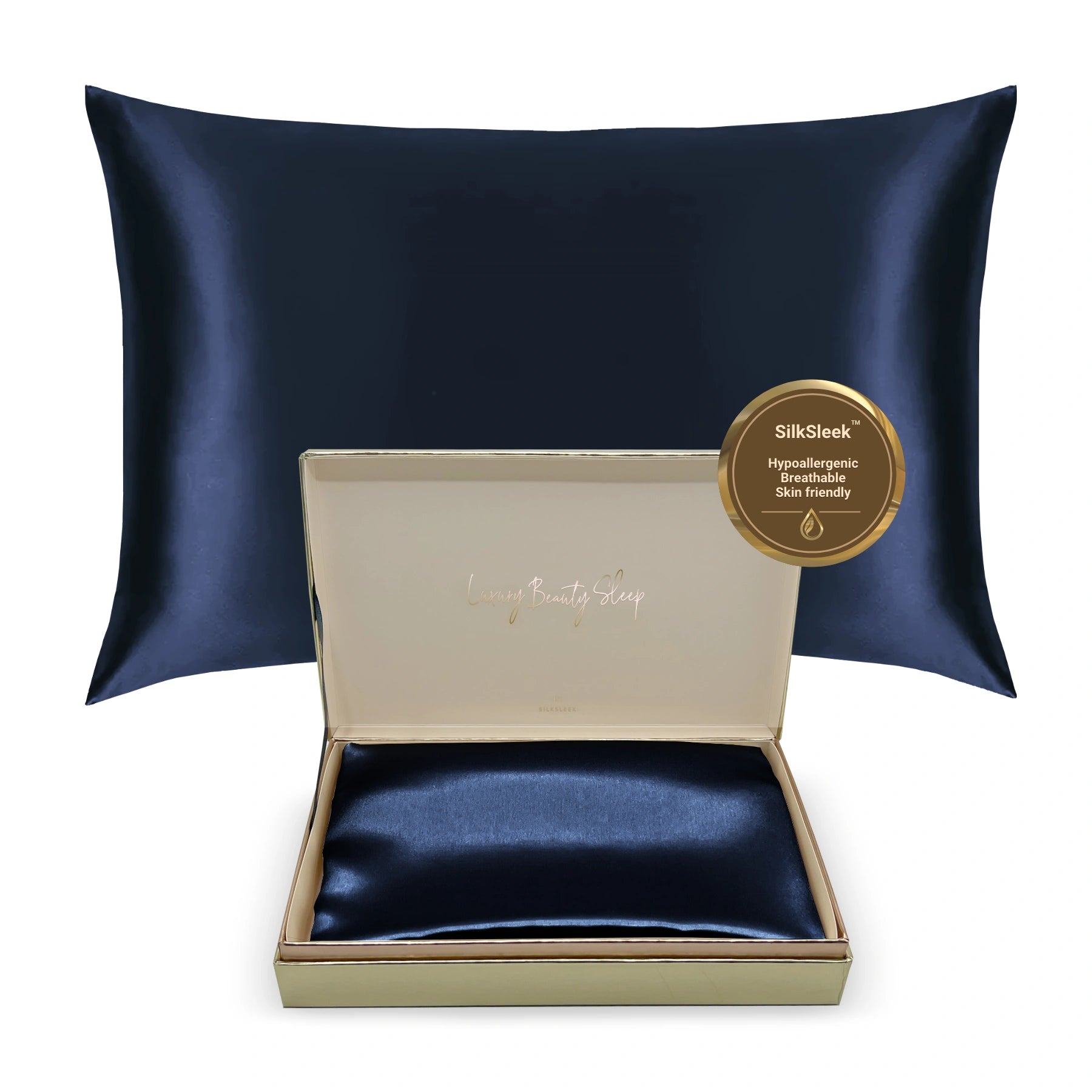 Navy Silk Pillowcase - 22 Momme Pure Mulberry Silk Pillowcase