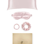 Blush Pink Silk Gift Set - 22 Momme Mulberry Silk Pillowcase Eye Mask Scrunchies UK