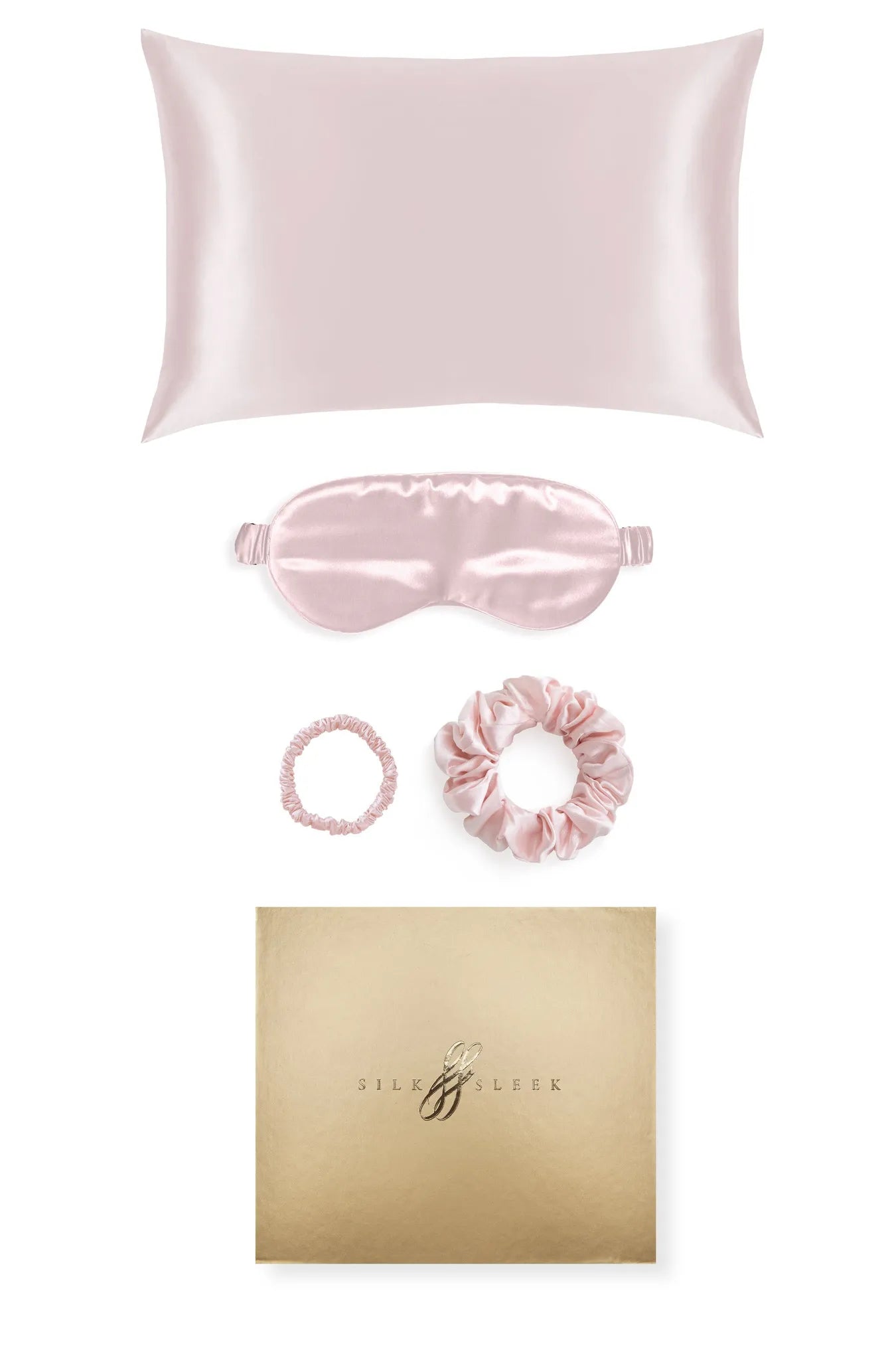 Blush Pink Silk Gift Set - 22 Momme Mulberry Silk Pillowcase Eye Mask Scrunchies UK