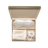 Ivory Silk Gift Set - 22 Momme Mulberry Silk Pillowcase Eye Mask Scrunchies UK
