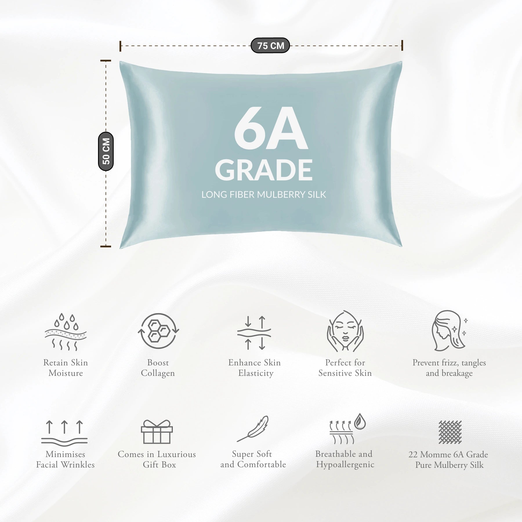 Sea Breeze Silk Pillowcase - 22 Momme Pure Mulberry Silk Pillowcase