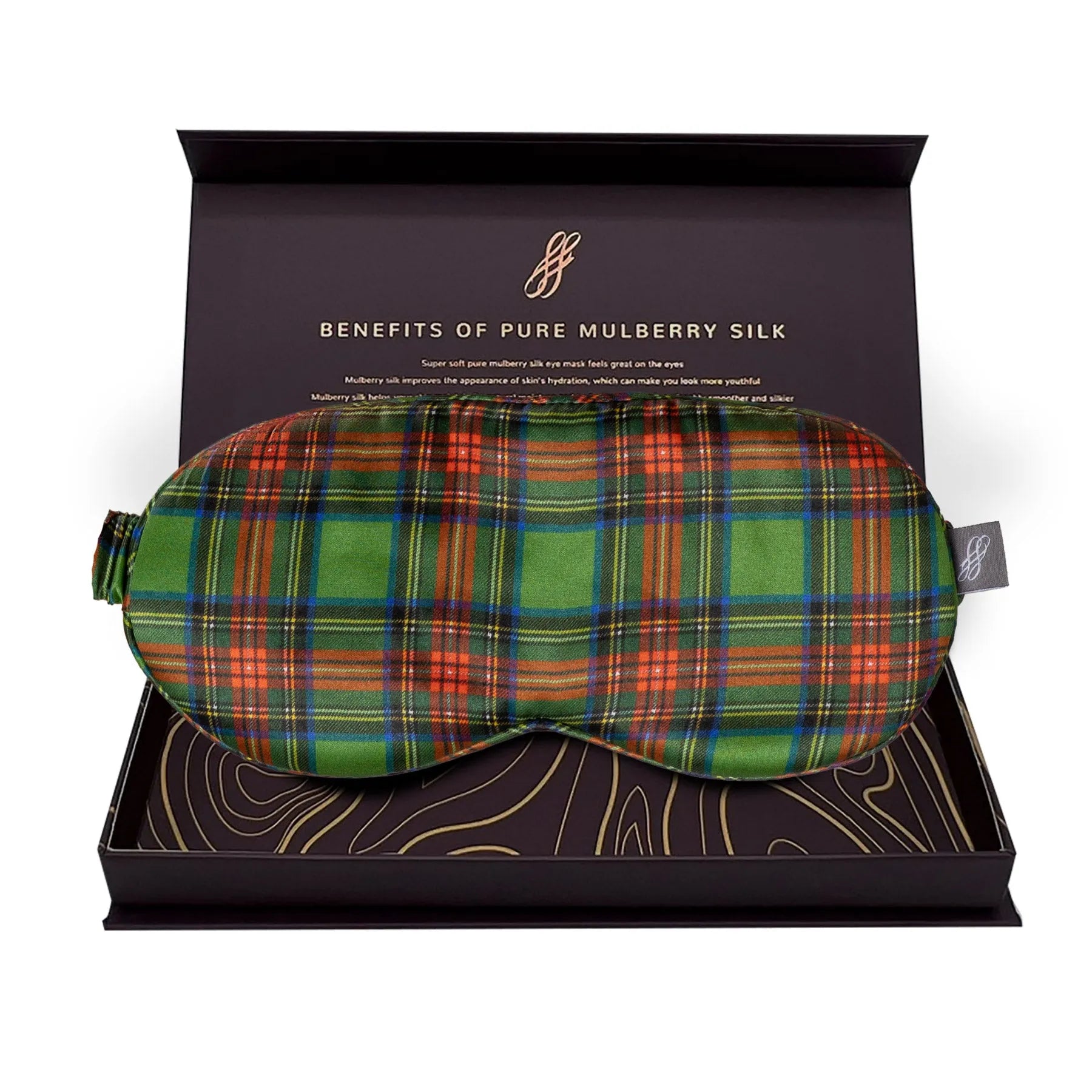 Tartan Green Silk Eye Mask - 22 Momme Pure Mulberry Silk Sleep Mask UK