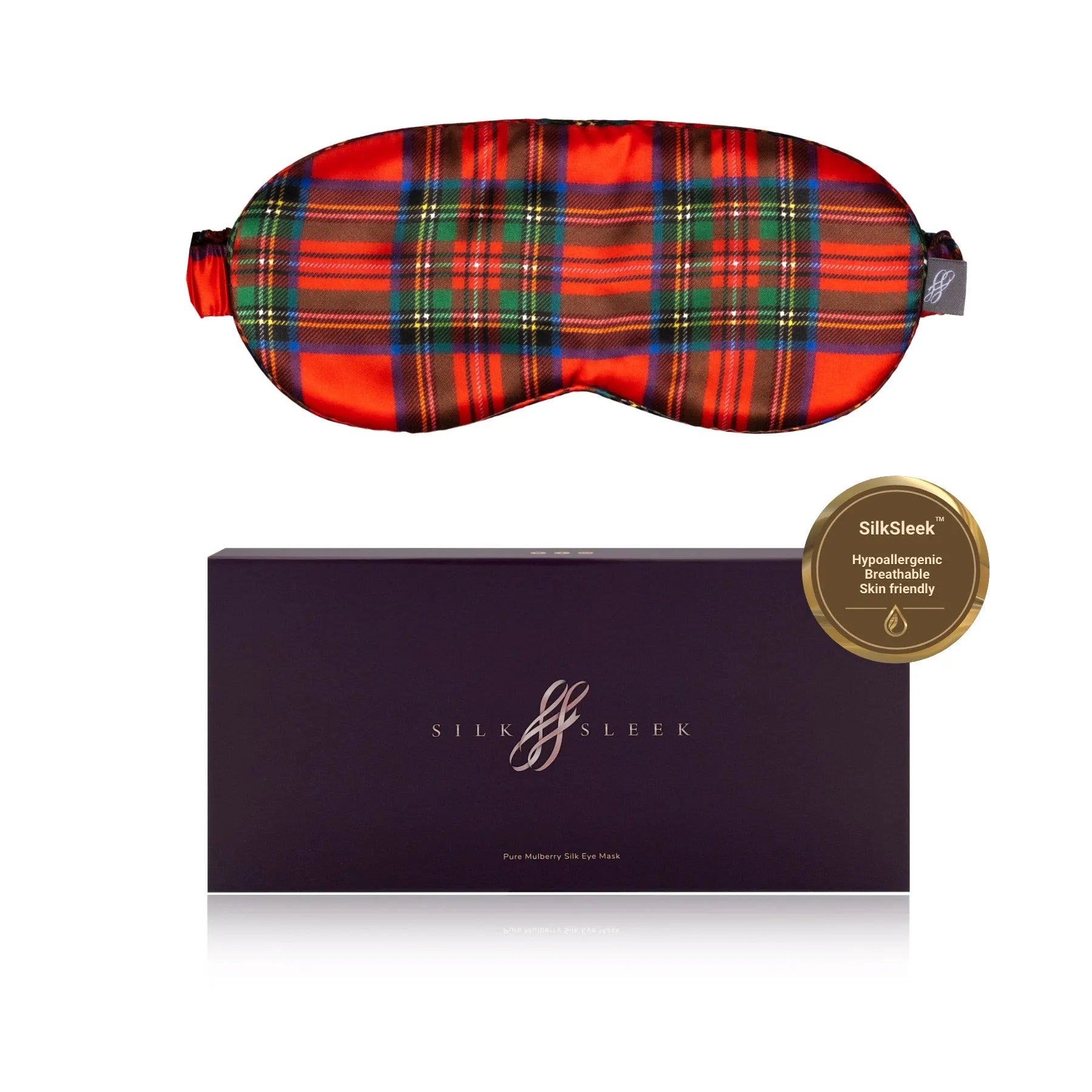 Tartan Red Silk Eye Mask - 22 Momme Pure Mulberry Silk Sleep Mask UK