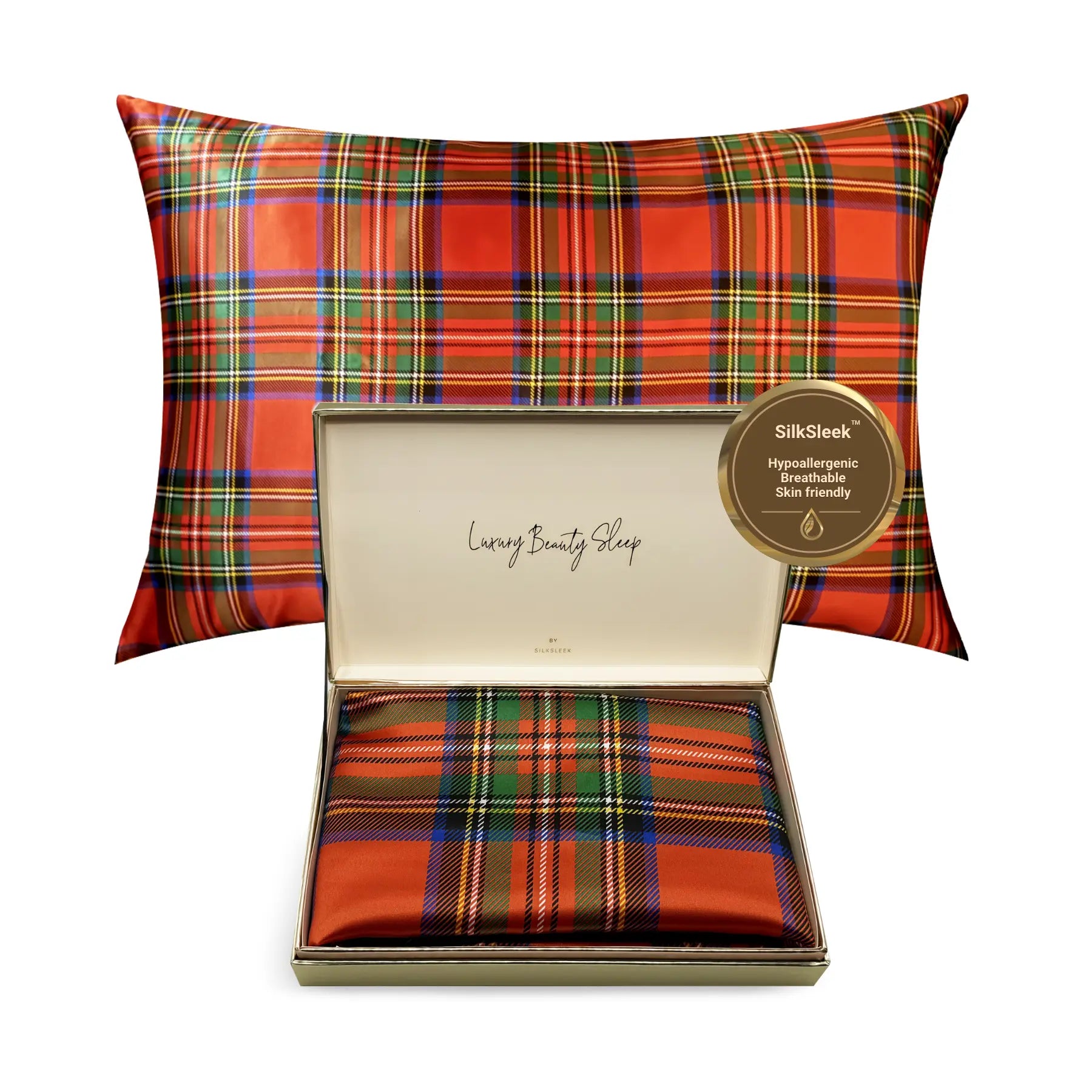 Tartan Red Silk Pillowcase - 22 Momme Pure Mulberry Silk Pillowcase UK