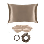 Taupe Silk Gift Set - 22 Momme Mulberry Silk Pillowcase Eye Mask Scrunchies UK