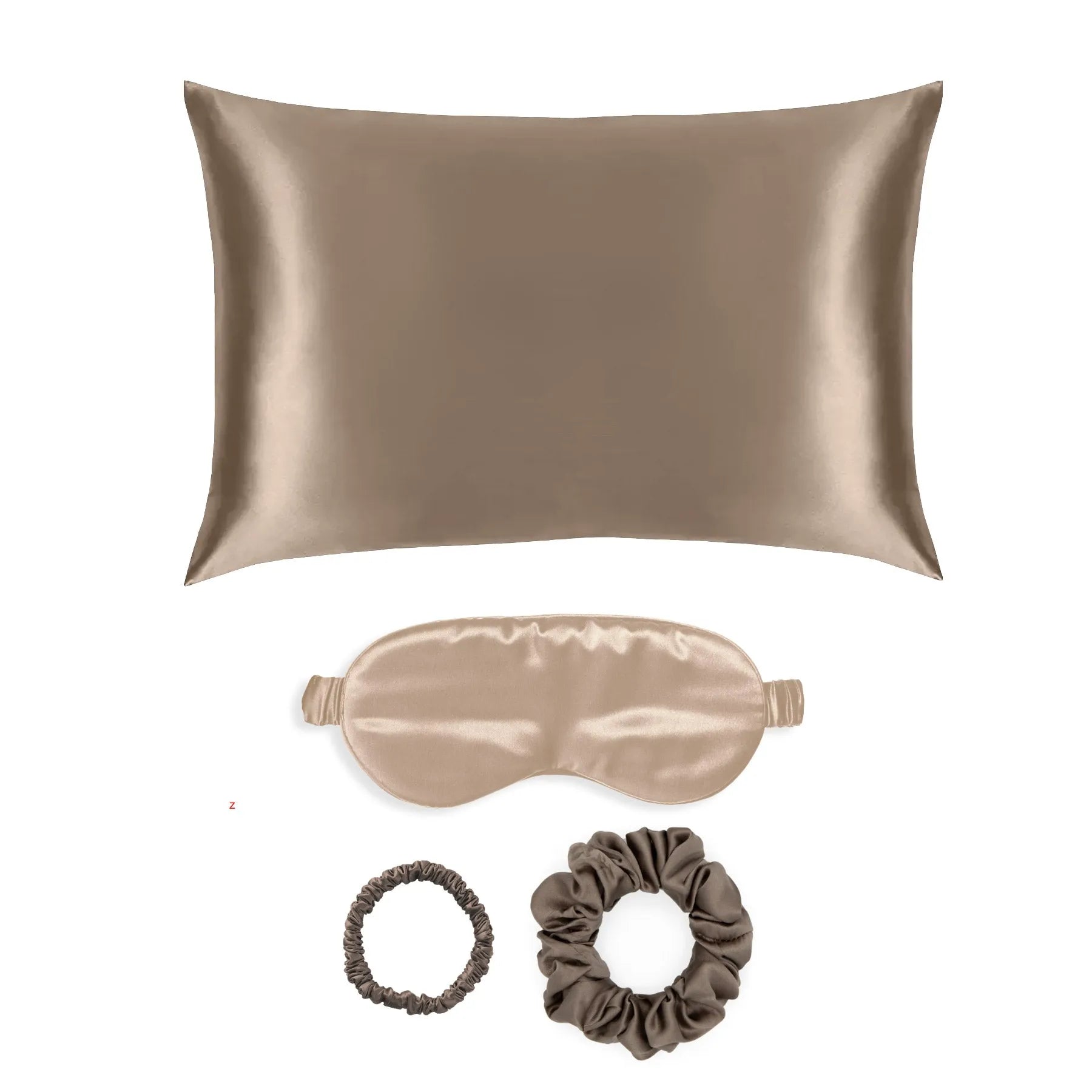 Taupe Silk Gift Set - 22 Momme Mulberry Silk Pillowcase Eye Mask Scrunchies UK