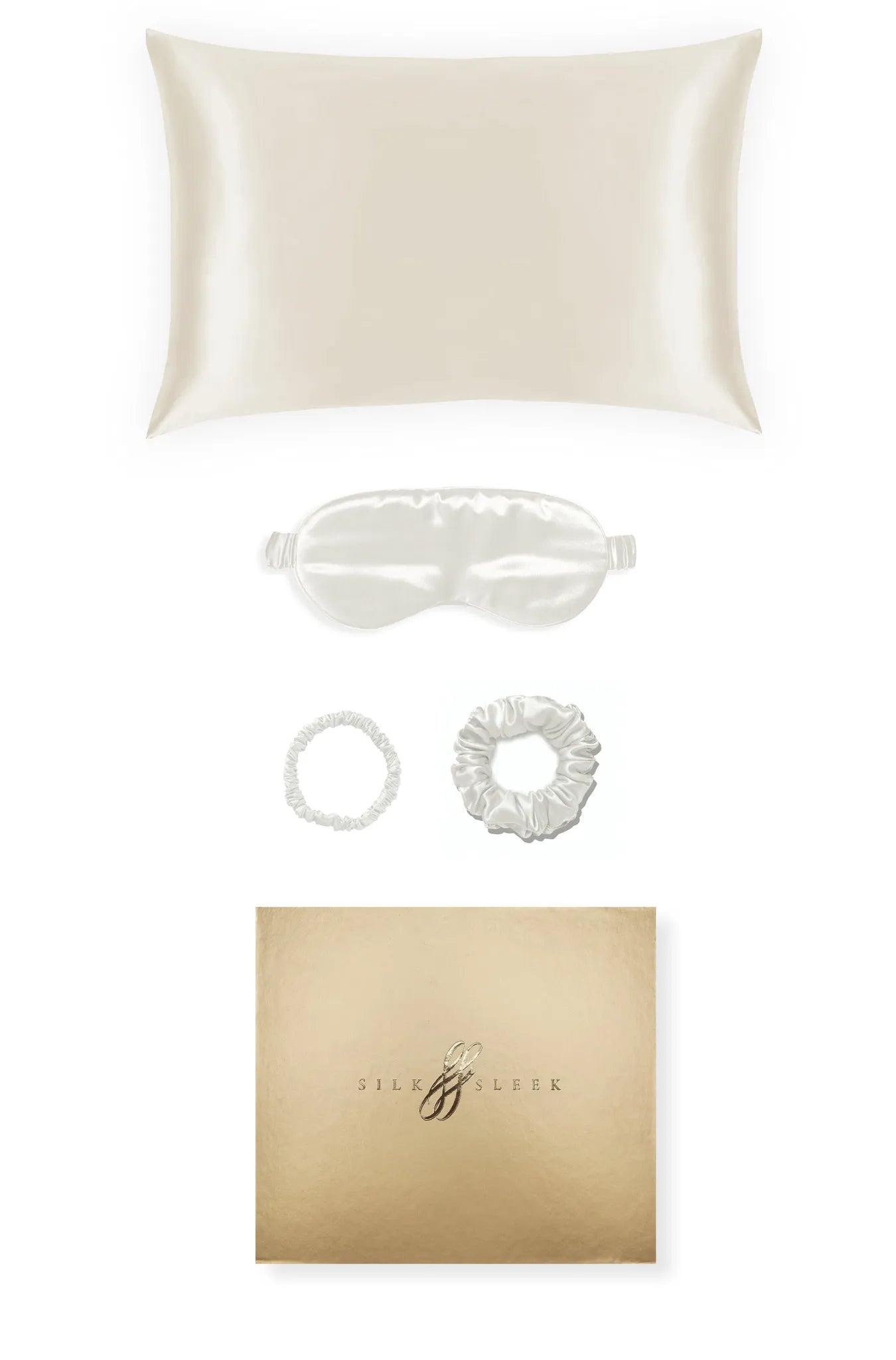 Ivory Silk Gift Set - 22 Momme Mulberry Silk Pillowcase Eye Mask Scrunchies UK